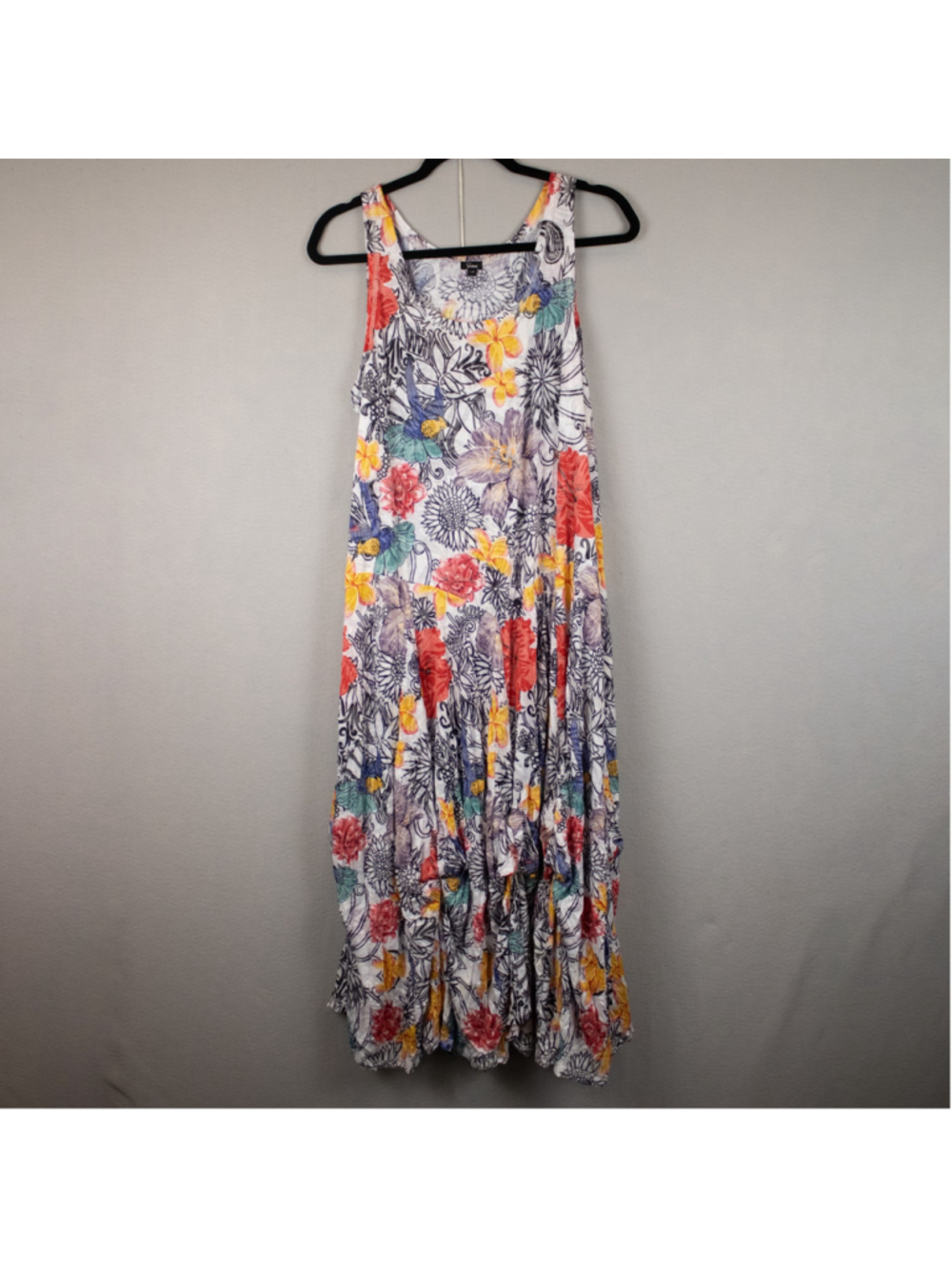 Shana floral crinkle sleeveless midi dress-L